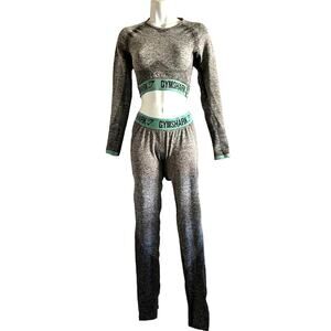 Womens Gymshark Flex GRAY TEAL Leggings sz S & Long Sleeve Cropped Top sz XS